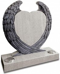 Imperial White granite heart memorial, enfolded in carved wings.