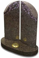Weeping cherry branch artwork complements the tear drop profiled columns on this stylish polished Blue Eyes granite memorial.