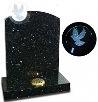An innovation in design. Our beautiful carved glass memorials can be customised with alternative designs and are illuminated with solar-powered LEDs. Shown here in Emerald Pearl granite.