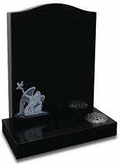 Detailed angel with dove artwork is a beautiful addition to this polished Black ogee shaped memorial.