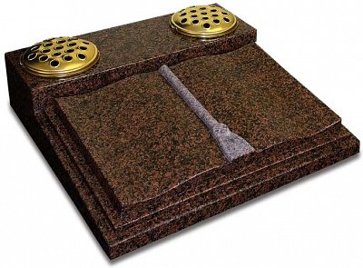 A Balmoral Red granite desk tablet memorial with fully shaped book and raised vase platform.