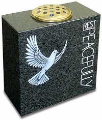 A South African Dark Grey granite vase memorial with dove artwork.