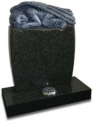 Fully carved sleeping angel memorial in polished Dark Grey