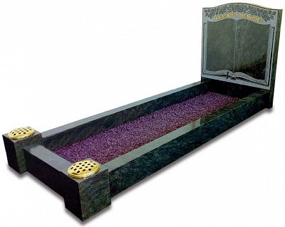 Kerala Green granite kerb set memorial with an etched book design.