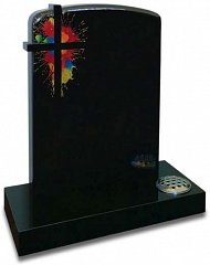 Subtle shaping and a vibrant splash of colour add an individuality to this polished Black granite memorial.
