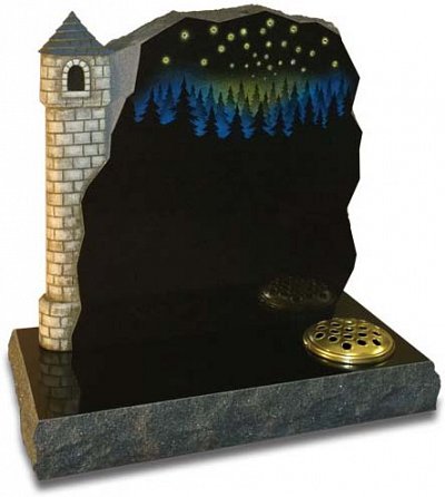 Carved and painted castle memorial with Swarovski crystals
