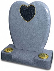 Contemporary ‘pebble’ style headstone in Moonlight Grey granite featuring an inset Blue Pearl granite heart with gilded pin line and a cushioned splay base for extra inscription.