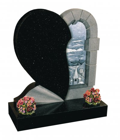 A Black Galaxy heart memorial, with a hand engraved scene of your choice.