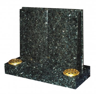 A Norwegian Emerald Pearl granite memorial with an open book design.