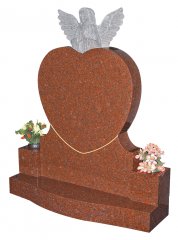 A Ruby Red heart shaped granite memorial with an angel.