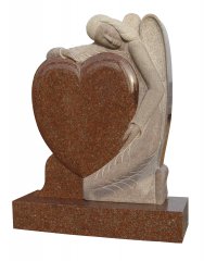 A Ruby Red granite heart memorial, surrounded by a carved angel.