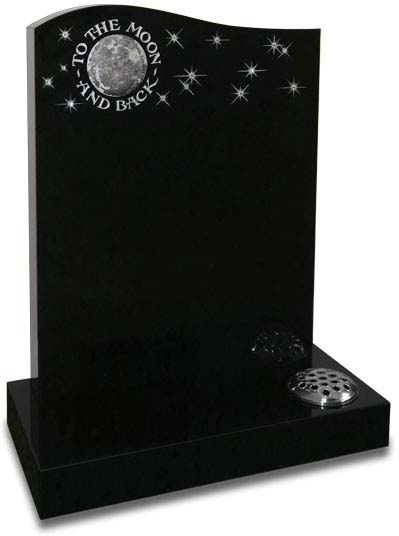 Black granite memorial with sandblasted artwork and Swarovski crystals