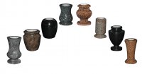 A range of vases in various granites.